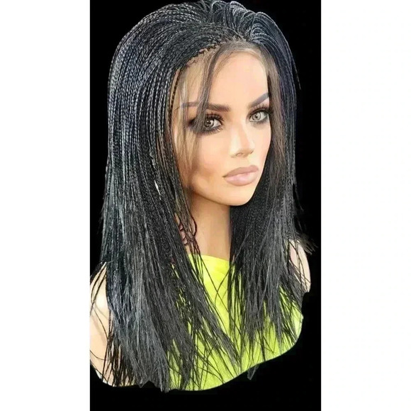Micro Braids Lace Closure Wig in Jet Black Handcrafted, Lightweight. Yassine. - Picture 15 of 15